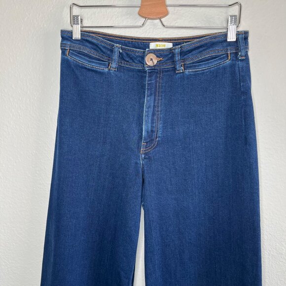 Maeve Anthropologie Wide-Leg Dark Wash Wide Leg Crop Jeans 31 raw hem - Picture 3 of 11